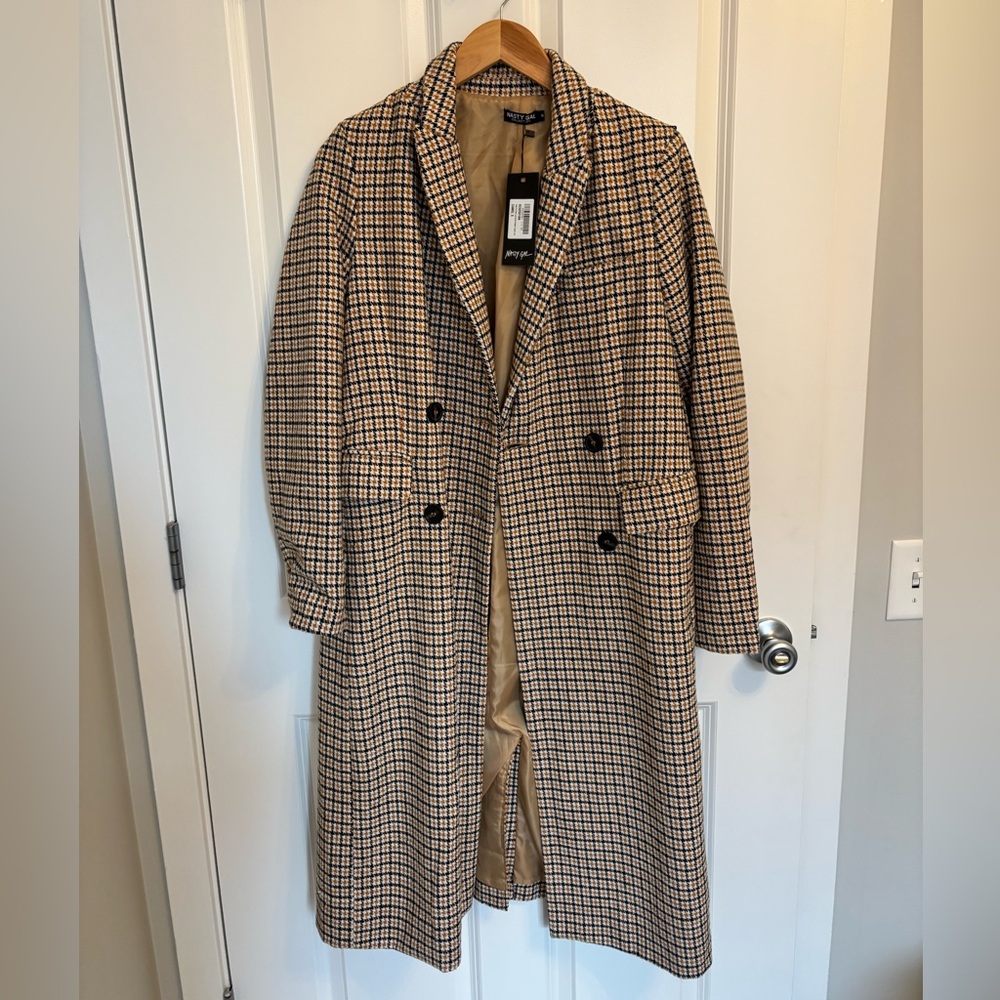 NWT Nasty Gal houndstooth Double-Breasted Trench Coat